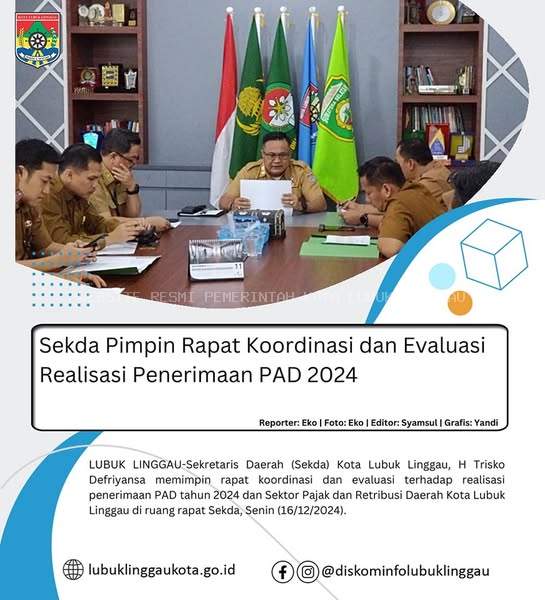 Sekda Pimpin Rapat Koordinasi dan Evaluasi Realisasi Penerimaan PAD 2024