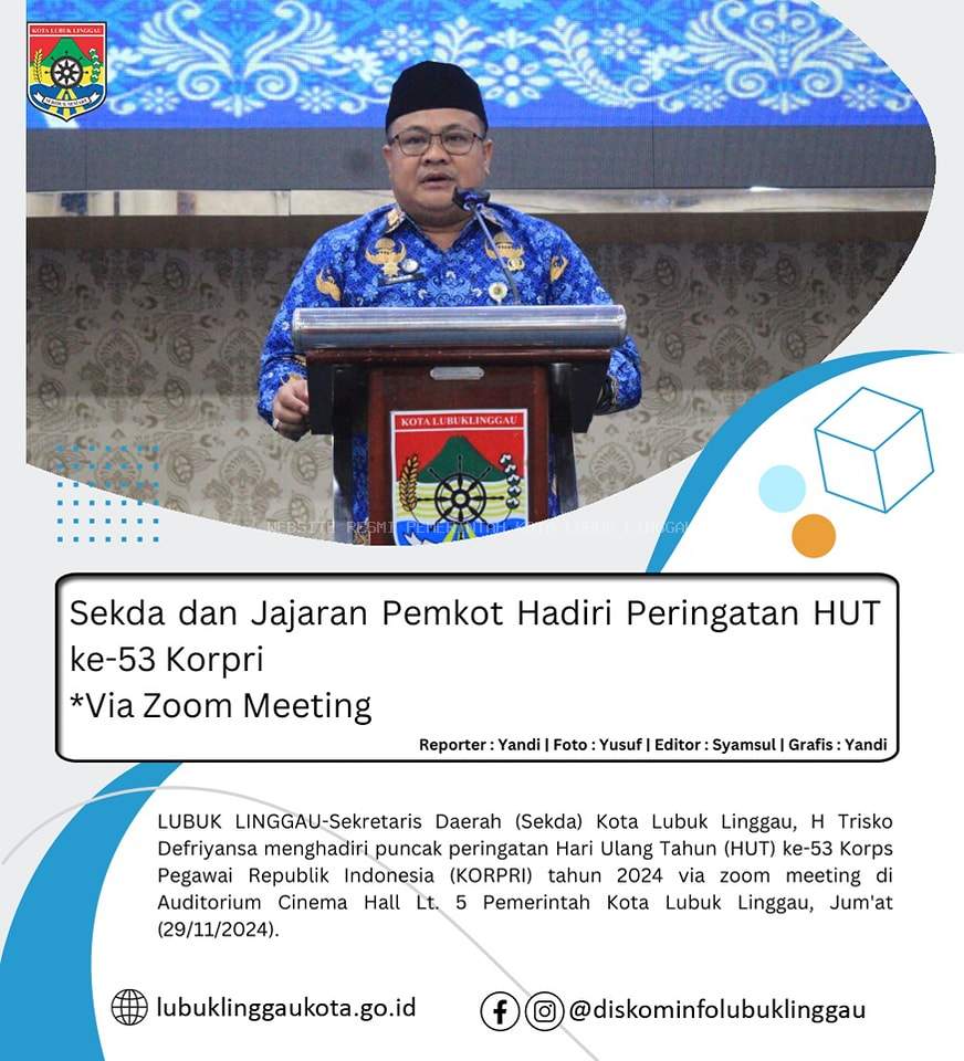 Sekda dan Jajaran Pemkot Hadiri Peringatan HUT ke-53 Korpri *Via Zoom Meeting