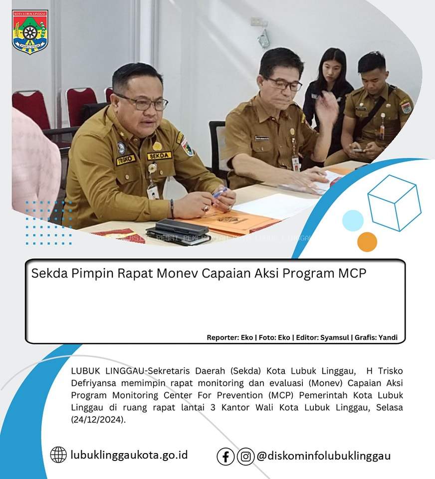 Sekda Pimpin Rapat Monev Capaian Aksi Program MCP