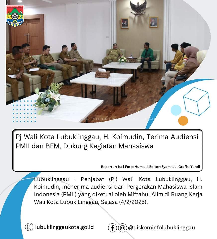 Pj Wali Kota Lubuklinggau, H. Koimudin, Terima Audiensi PMII dan BEM, Dukung Kegiatan Mahasiswa