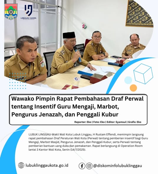 Wawako Pimpin Rapat Pembahasan Draf Perwal tentang Insentif Guru Mengaji, Marbot, Pengurus Jenazah, dan Penggali Kubur