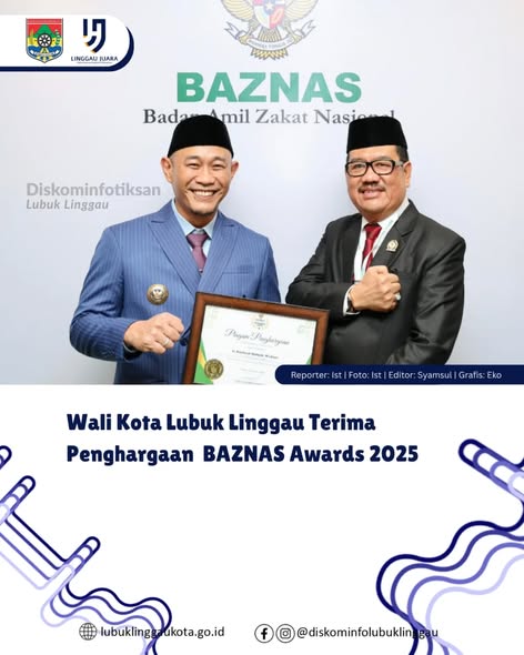 Wali Kota Lubuk Linggau Terima Penghargaan BAZNAS Awards 2025