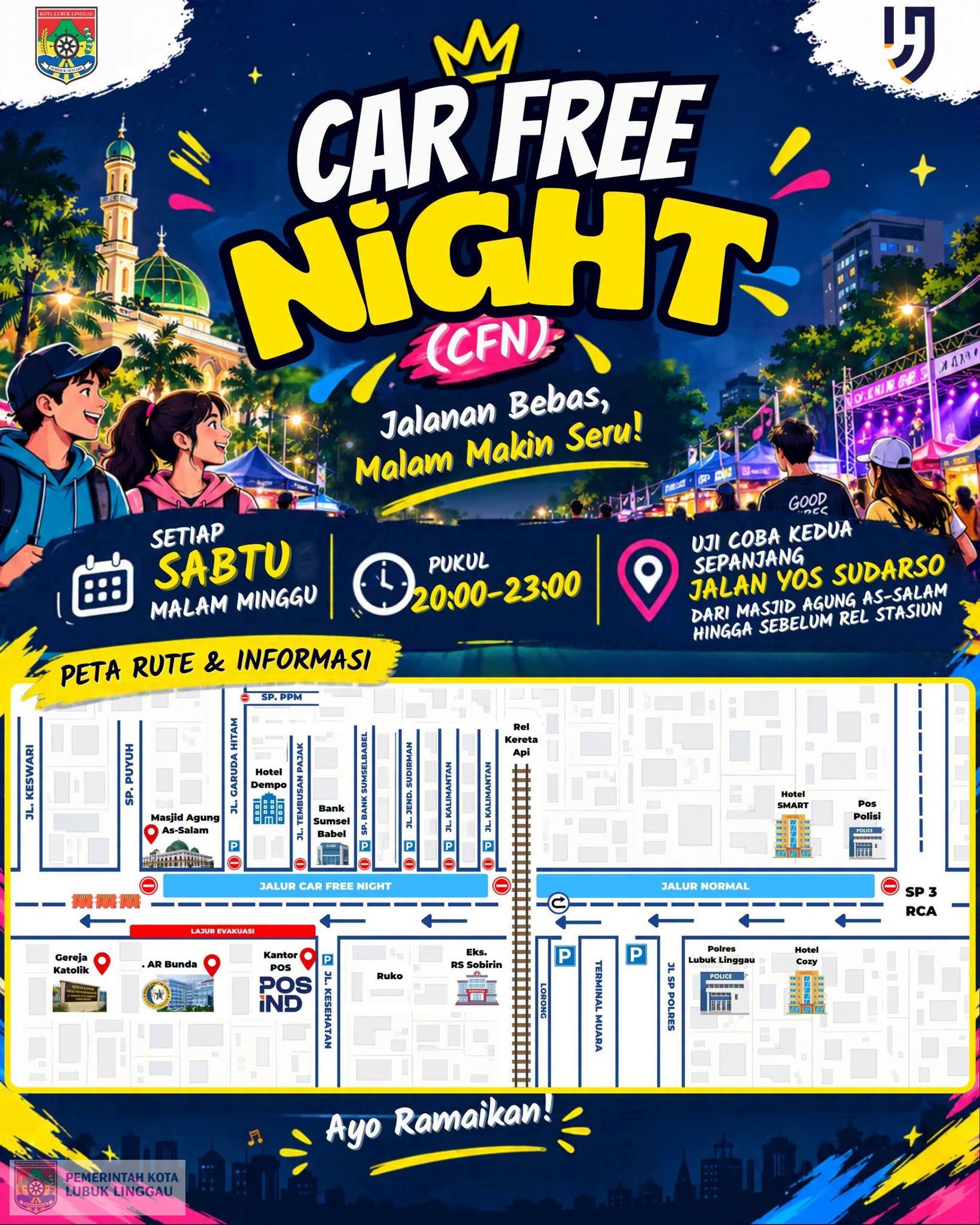 Informasi rute dan jadwal kegiatan Car Free Day dan Car Free Night dapat dilihat dibawah👇